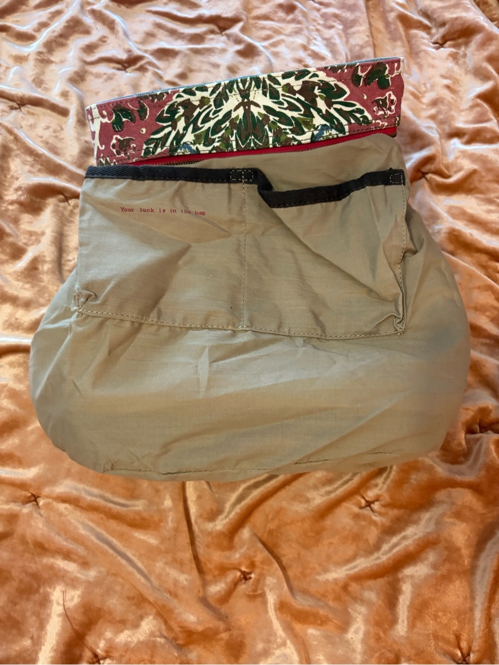 Lucky Brand Pink and Green XL Canvas Leather Shoulder Bag with Tan Suede Trim - Picture 7 of 16